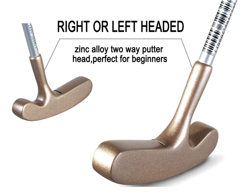 Two Way Junior Golf Putter Stainless Steel Kids Putter Both Left and Right Handed Easily Use 3 Sizes to Choose Freely for Kids Ages 3-5 6-8 9-12 gold head+blue grip 25 inch,age 3-5 - BeesActive Australia