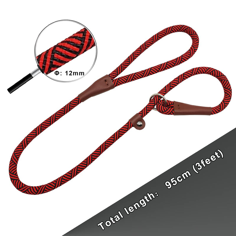 SEPXUFORE 3FT Slip Lead Dog Leash, 1/2 inch Rope Dog Walking and Training Lead, No Pull Strong Nylon Leash Great for Medium and Large 1/2" x 3ft Red - BeesActive Australia