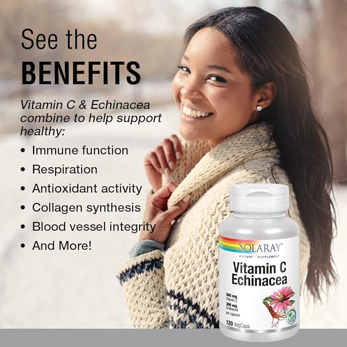Vitamin C with Echinacea 1,000 mg Vegetarian Capsules 120 Solaray - BeesActive Australia