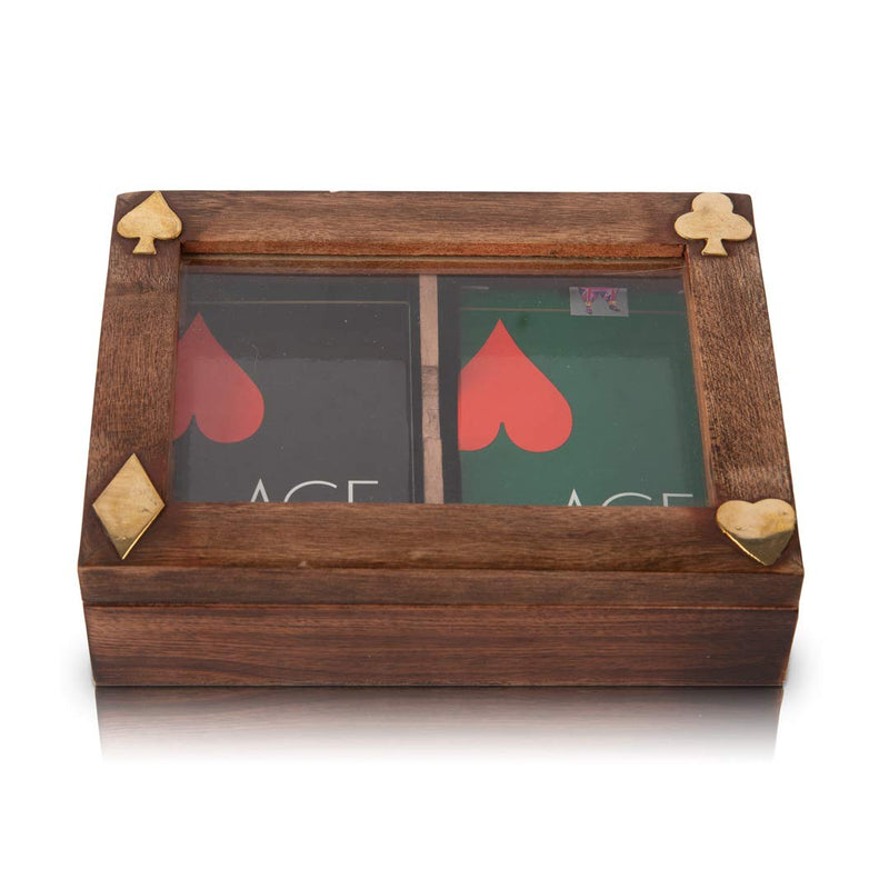 Birthday Gift Ideas Handcrafted Classic Wooden Playing Card Holder Deck Box Storage Case Organizer With 2 Sets of Premium Quality 'Ace' Playing Cards Anniversary Housewarming Gifts Men Women - BeesActive Australia