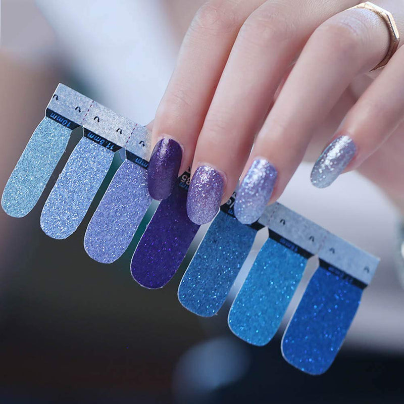 SILPECWEE 8 Sheets Adhesive Nail Polish Stickers Decals and 1Pc Nail File Glitter Nail Wrap Decals Strips Manicure Kit for Women - BeesActive Australia