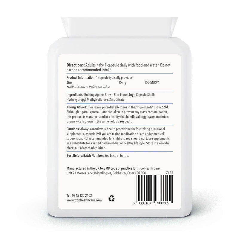 Zinc 15mg 120 Capsules - Essential Mineral Supplement for Immune System Support and Skin, Hair & Nail Care - BeesActive Australia