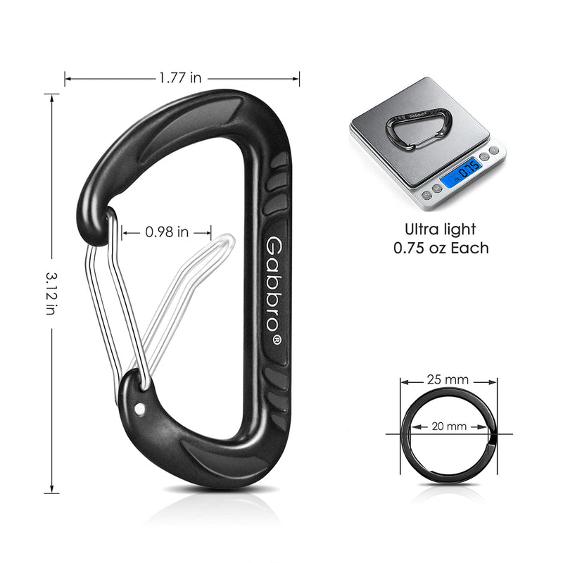 GABBRO Carabiner Clip Heavy Duty, 4 Pack 12Kn (2697 lbs) Heavy Duty Keychain Aluminum Wiregate Caribeaners for Keys, Hammock, Hiking, Dog Leash Black - BeesActive Australia