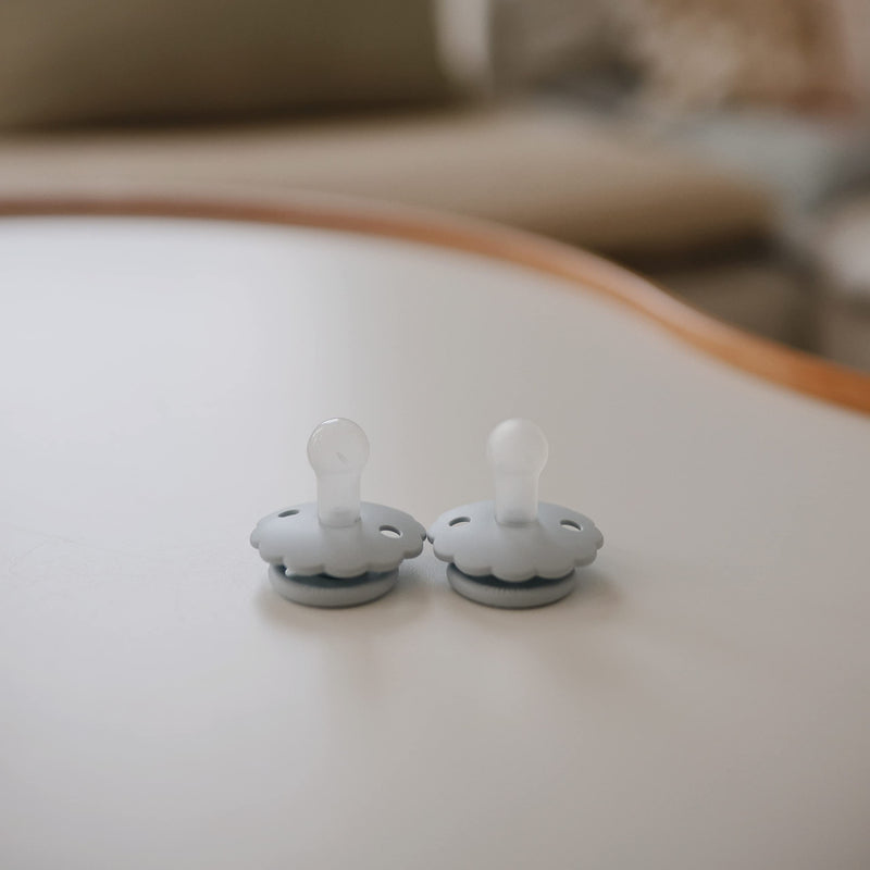 FRIGG Daisy SilkySoft Silicone Baby Pacifier | Made in Denmark | BPA-Free (Powder Blue/Sage, 0-6 Months) Powder Blue/Sage - BeesActive Australia