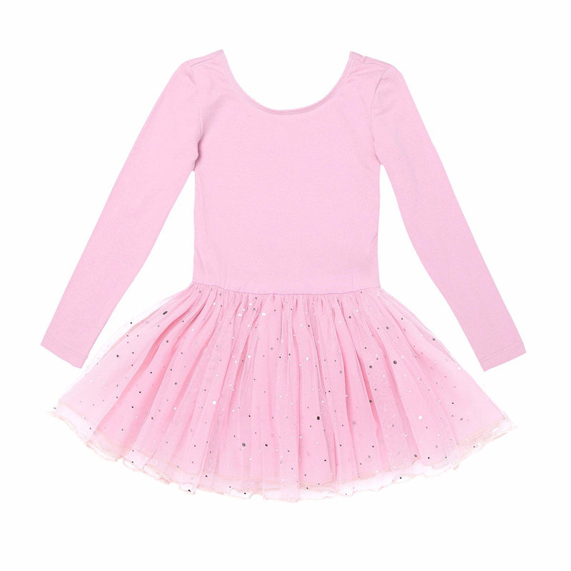 [AUSTRALIA] - FEESHOW Kids Girls Long Sleeve Leotard Gymnastics Ballet Dance Tutu Dress Shiny Mesh Skirt Ballerina Costumes Pink 5 / 6 