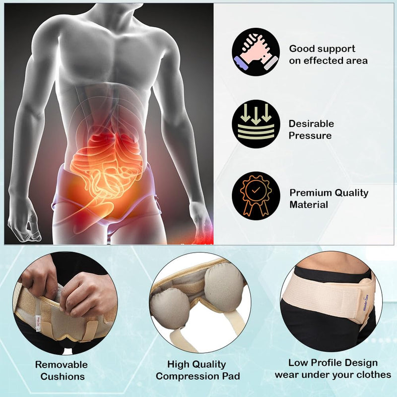 Wonder Care WC Hernia Belts Support Truss for Double sided Inguinal Hernia Belt for men with 2 Removable Compression Pads & Adjustable Groin Straps Surgery & injury Recovery belt (Small 28"-32") L (Pack of 1) - BeesActive Australia