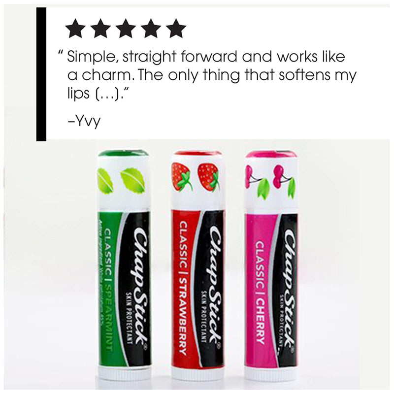 Chapstick Classic Spearmint, Cherry and Strawberry Lip Balm Tubes Variety Pack Non-tinted, Cherry/Strawberry/Spearmint, 0.15 Ounce (Pack of 3) - BeesActive Australia