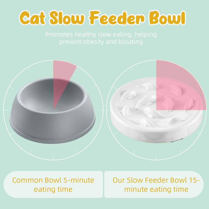 2 Pcs Cat Slow Feeder Bowl Pet Feeder Wet Food Slow Feed Raised Dish Healthy Eating Diet Fun Interactive Feeding Bowls for Cats and Dogs Dishwasher Safe, Fish Pool Design Small White, Green - BeesActive Australia