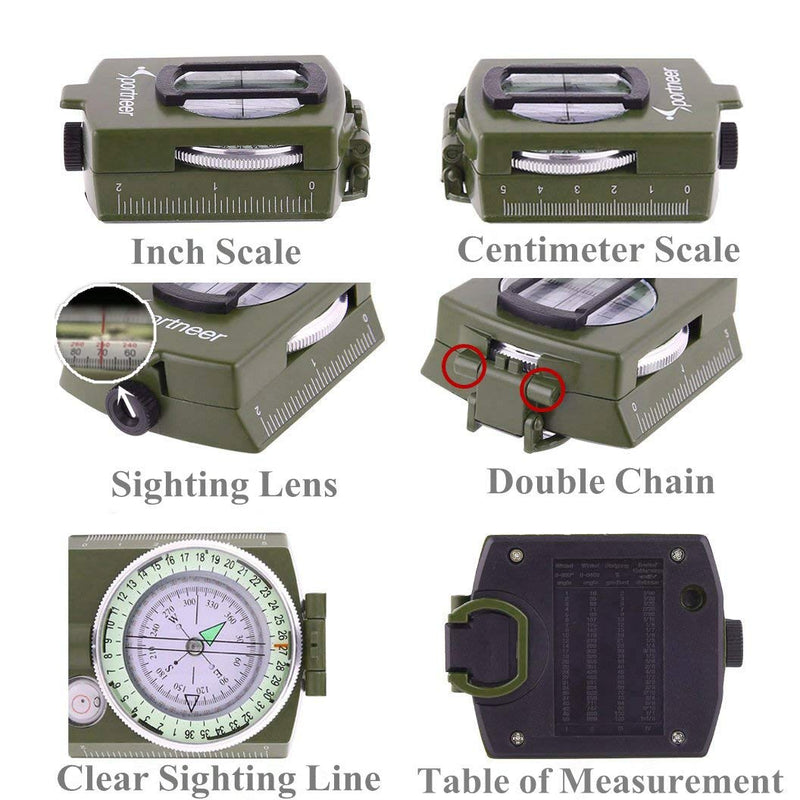 Sportneer Military Lensatic Sighting Compass, Compass Survival Tactical Compass Backpacking Compass Compact Handheld Compass with Carry Bag, Waterproof Boy Scout Compass for Hiking Camping Hunting Outdoor Army Green - BeesActive Australia