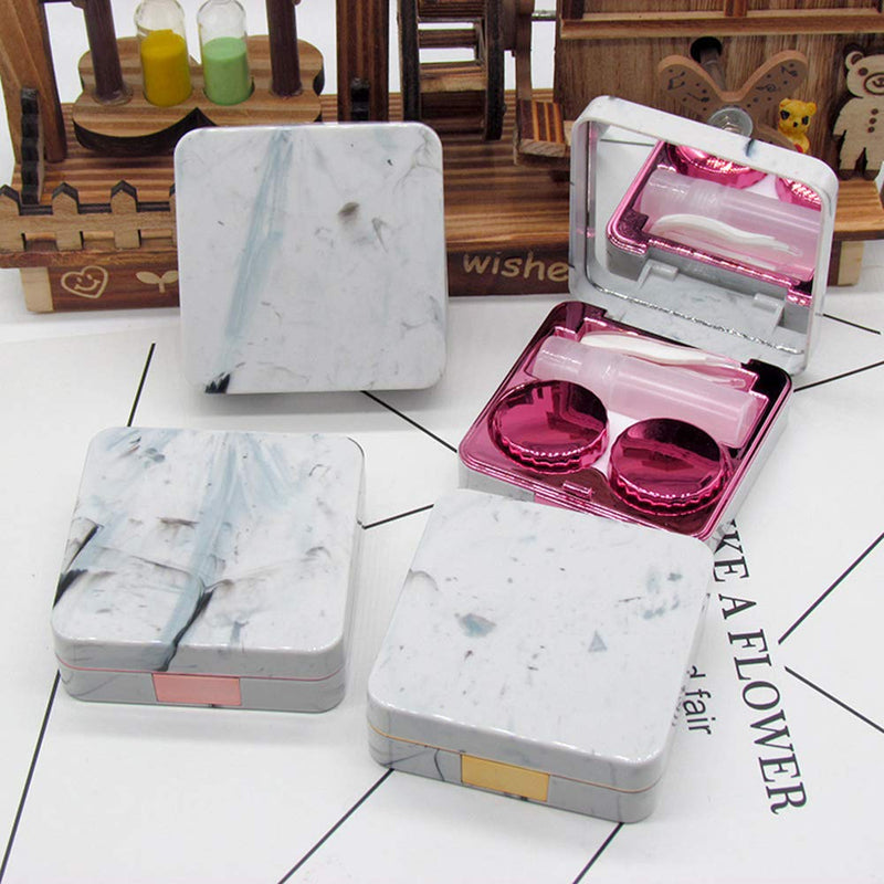 1 Pc Marble Contact Lens Case Travel Contact Lens Case Mini Box Beauty Box Companion Box Portable Invisible Mirror Box(Marble Series Rose Gold) - BeesActive Australia