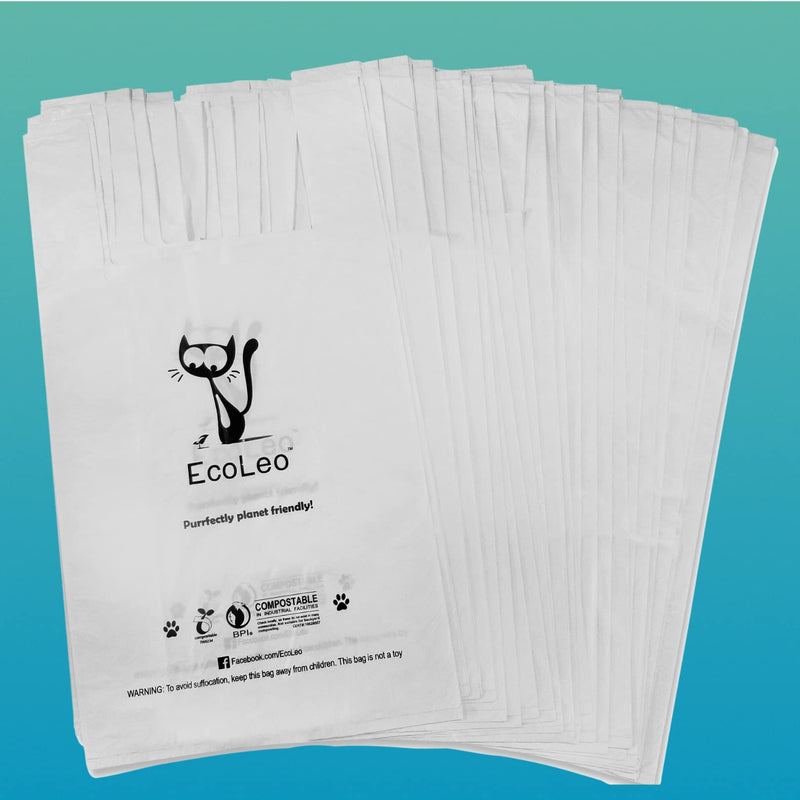 Cat Litter Waste Poop Bags - X-Large, Compostable, Plastic-free, Thick, Leak Proof, Pet / Dog Poo Bags with Easy-Tie Handles,10.5 x 18.5 inch, EcoLeo 40-Count - BeesActive Australia