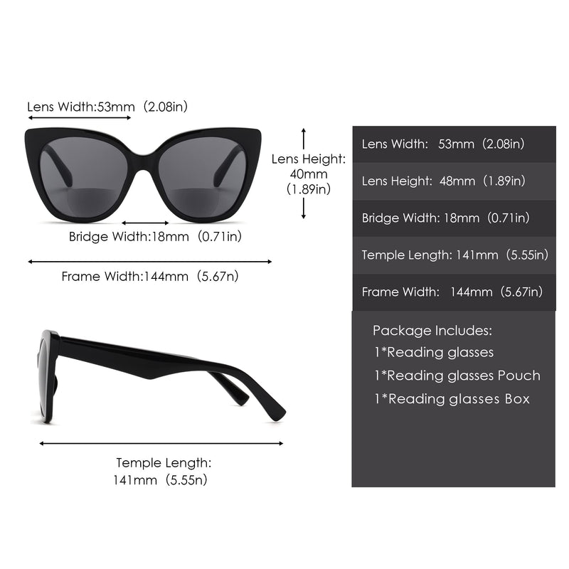 JM Classic Bifocal Reading Glasses Oversized Cateye Stylish Sunglasses Readers for Women Black 1.0 x - BeesActive Australia