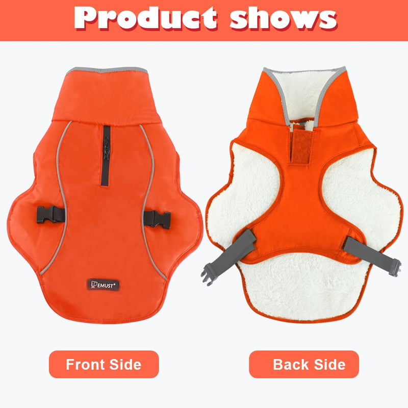 EMUST Dog Winter Coat, Thick Waterproof Dog Winter Jacket, Warm Fleece Cold Weather Dog Coat Pet Apparel for Small Medium Large Dogs with Furry Collar(S-3XL) Orange - BeesActive Australia