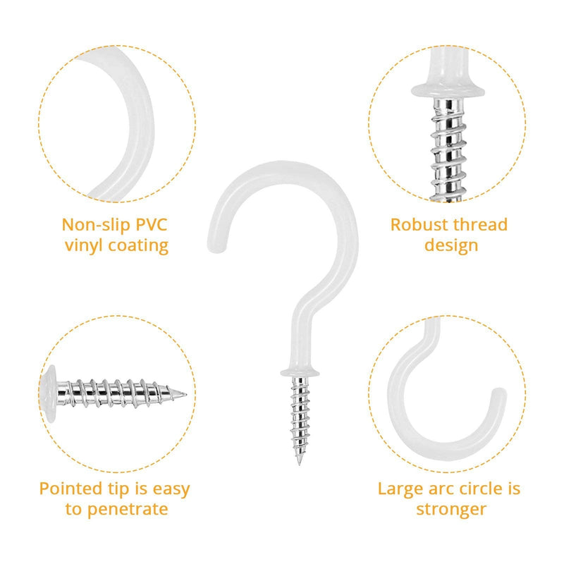 MJIYA 50 PCS Vinyl Coated Ceiling Hooks Question Mark Shape Hook Heavy Duty Screw Cup Hook for Bathroom Kitchen Wall Ceiling Hanging (White, 1/2 inch) - BeesActive Australia