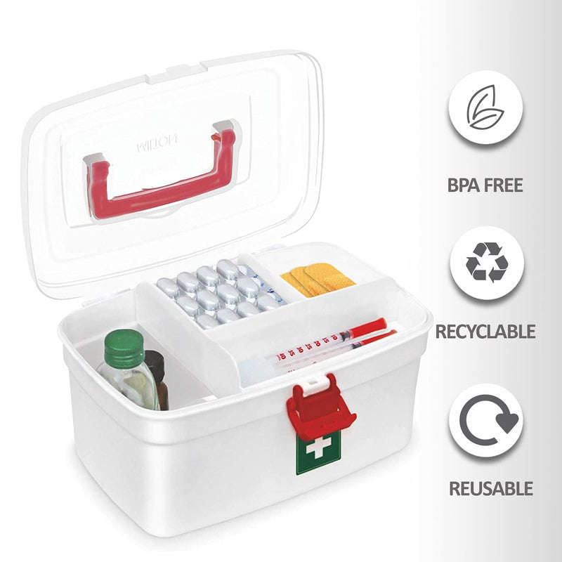 Milton Medical Box, First Aid Box with Portable Handle, Family Emergency Kit, Detachable Tray, 2 Layer Storage, Multi-Purpose Box, Emergency Medical Transparent Lid Box, Easy Accessibility, White First Aid Box-2 - BeesActive Australia