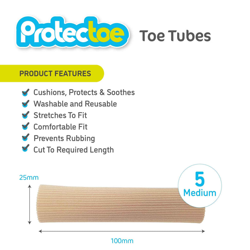 Pack of 5 Protectoe Toe Cushion Tubes, Toe Protectors, Toe Bandage 15cm Length (Middle Toes) Middle Toes - BeesActive Australia