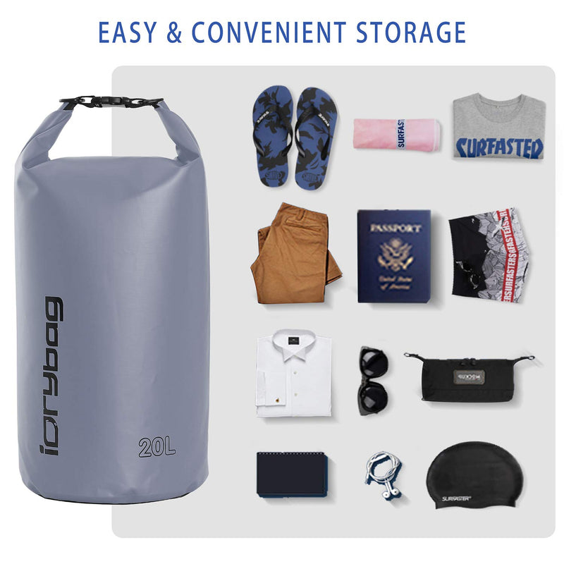 [AUSTRALIA] - IDRYBAG Dry Bag Waterproof Floating, PVC Waterproof Bag Roll Top, 2L/5L/10L/15L/20L Dry Bag Kayak Storage for Kayaking, Boating, Rafting, Swimming, Hiking, Camping, Travel, Beach gray 10L 