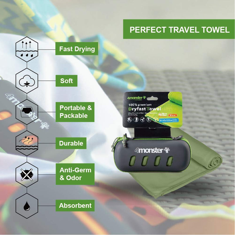 4Monster Microfiber Towel, Travel Towel, Camping Towel, Fast Drying, Soft Light Weight, Suitable for Gym, Beach, Swimming, Backpacking and More Army Green Small (15.7 x 31.5 inches) - BeesActive Australia