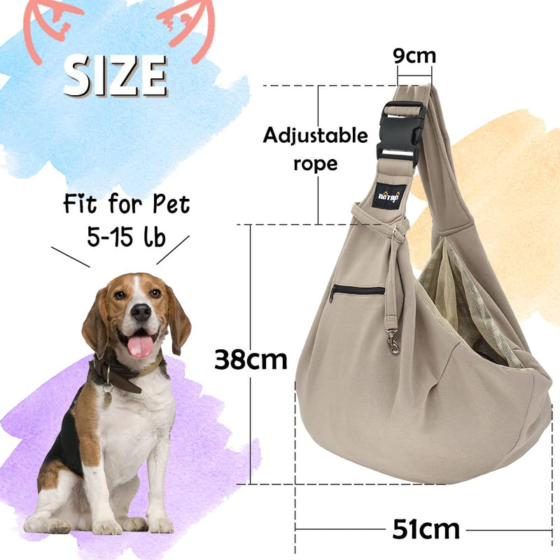 NATUYA Pet Dog Sling Carrier - Dog Sling with Net Bag for Carrier Dogs Cats-Hands Free Pet Bag-Buckle net Pocket pet Bag Khaki - BeesActive Australia