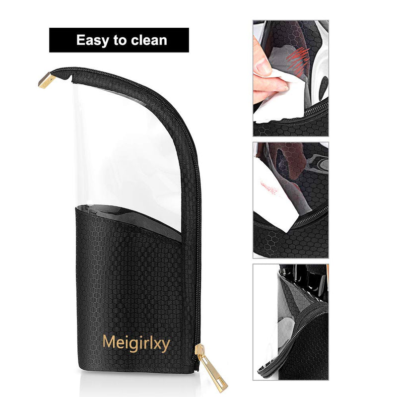 Makeup Brush Holder, Meigirlxy Travel Makeup Brush Organizer Case, Clear Plastic Cosmetic Zipper Pouch with Divider Black & Clear - BeesActive Australia