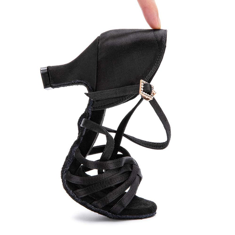 RoseMoli Women's Latin Dance Shoes Satin Professional Ballroom Salsa Practice Performance Dance Shoes 5.5 Black-2.2inch Heels - BeesActive Australia