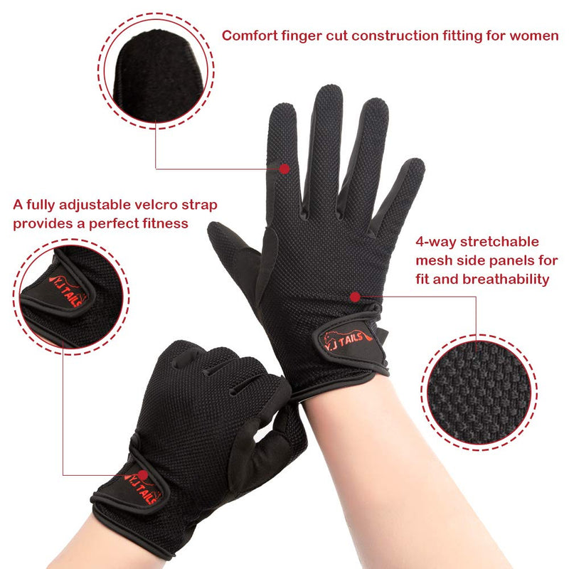 Y.J TAILS Womens Horse Riding Gloves Equestrian Horseback Gloves Women Ladies Girls for Riding Outdoor Sports Black Small/Medium - BeesActive Australia