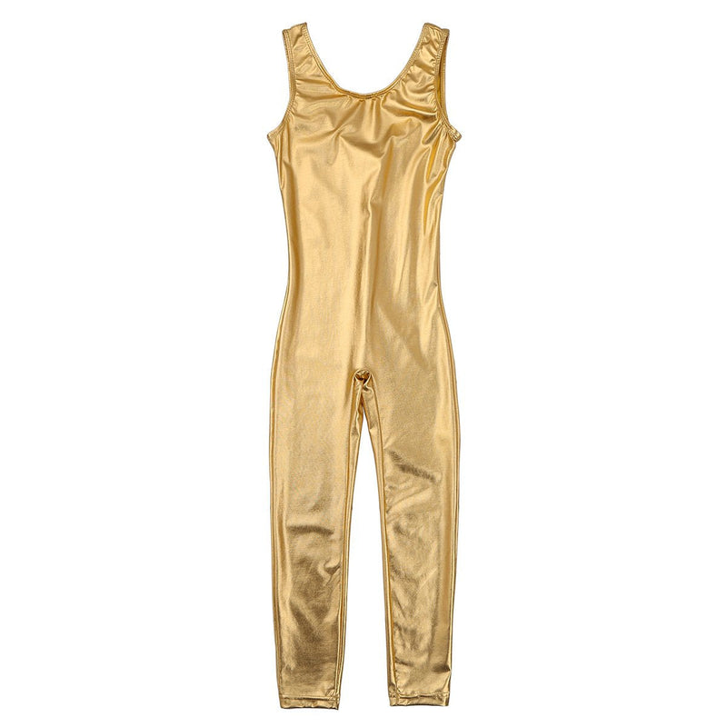 iEFiEL Girls One Piece Ballet Dance Gymnastics Leotard Teamwear Metallic Tank Unitard Toddler Kids Biketard Gold 10-12 - BeesActive Australia