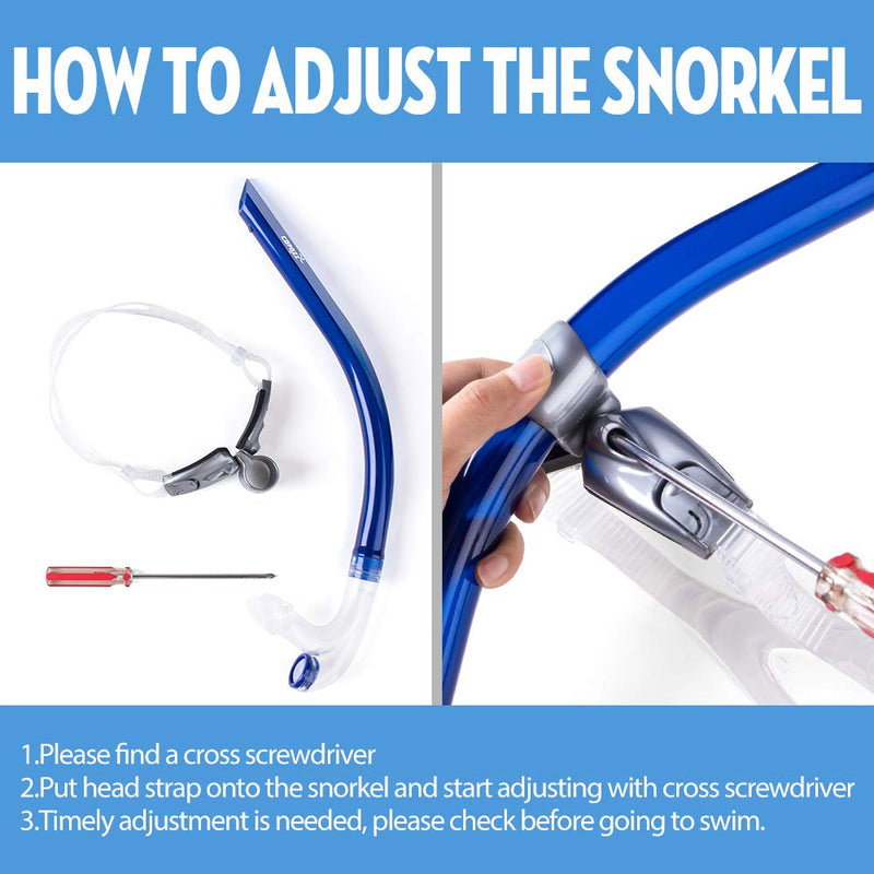 [AUSTRALIA] - COPOZZ Swim Snorkel for Lap Swimming Swimmers Training Snorkeling Diving, Center Mount Comfortable Silicone Mouthpiece One-Way Purge Valve, Easy to Breath for Pool and Open Water 4300 Swim Snorkel-Blue 
