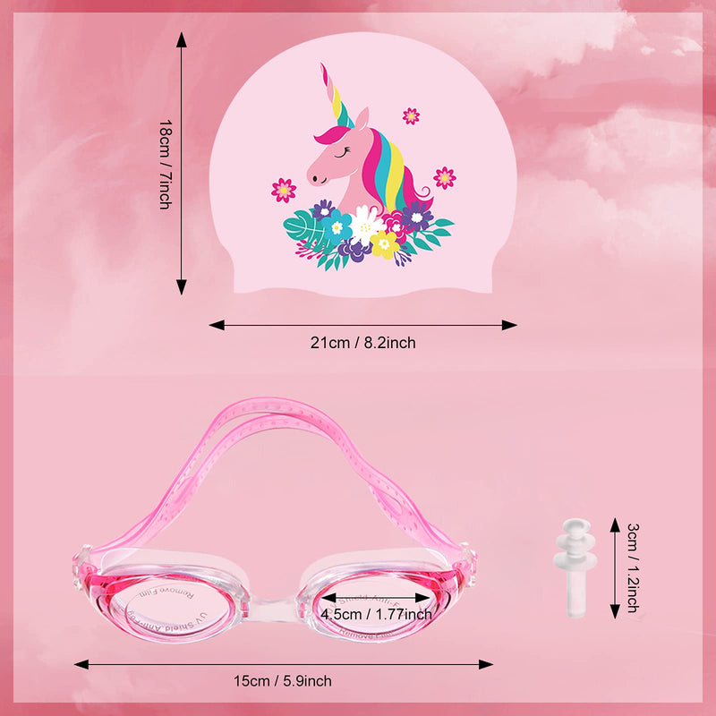 4 Pieces Swim Cap Kids Unicorn Silicone Waterproof Age 2-12 Cute Swim Caps with Goggles for Long and Short Hair Kids Children Boys Girls Toddler at Beach Pool Fun Lessons - BeesActive Australia