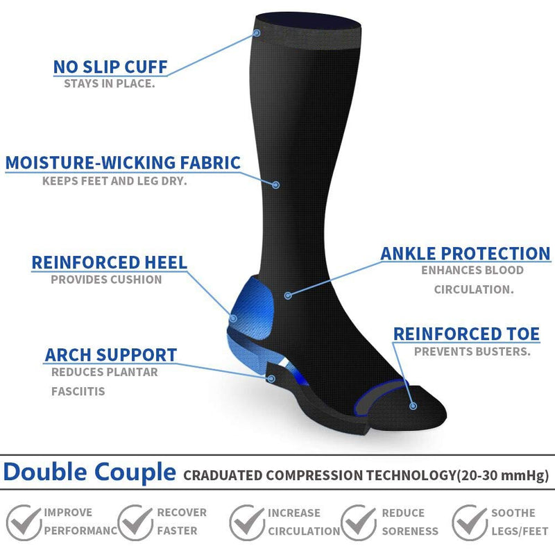 [AUSTRALIA] - 8 Pairs Compression Socks Men Women 20-30 mmHg Compression Stockings for Sports Black Large-X-Large 