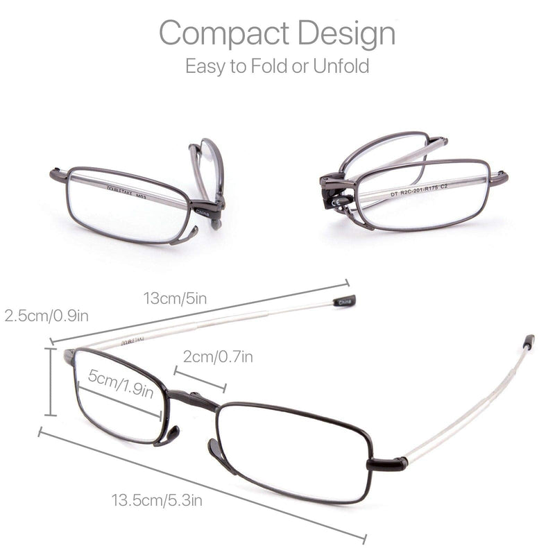 Reading Glasses 2 Pair Reader Compact Folding Magnify Glasses Black and Gunmetal (+2) - BeesActive Australia