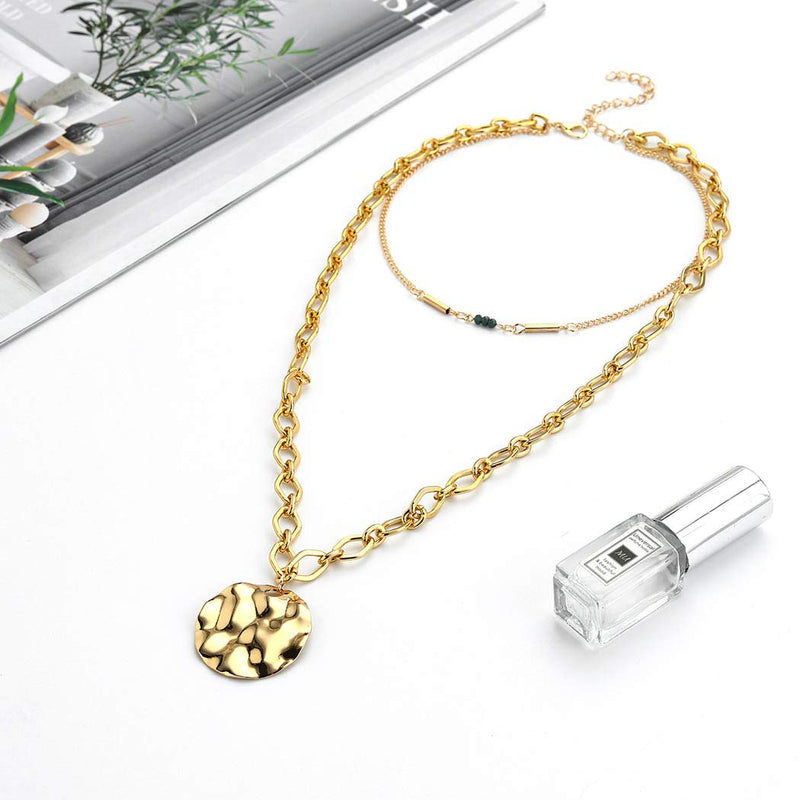 Edary Double Layered Necklace Gold Sequins Pendant Beaded Necklace Jewelry Accessories for Women and Girls. - BeesActive Australia