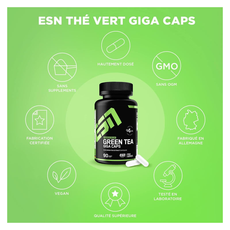 ESN Green Tea Giga Caps - When consuming Green Tea in Connection with Exercise, enzymes are Activated - 90 Capsules - BeesActive Australia