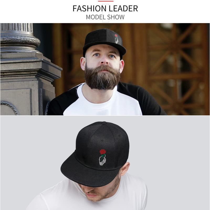 Negi Snapback Hats for Men Flat Bill Fitted Caps Hiphop Rap Adjustable Baseball Trucker Dad Hat Classic Black Rose Hand - BeesActive Australia