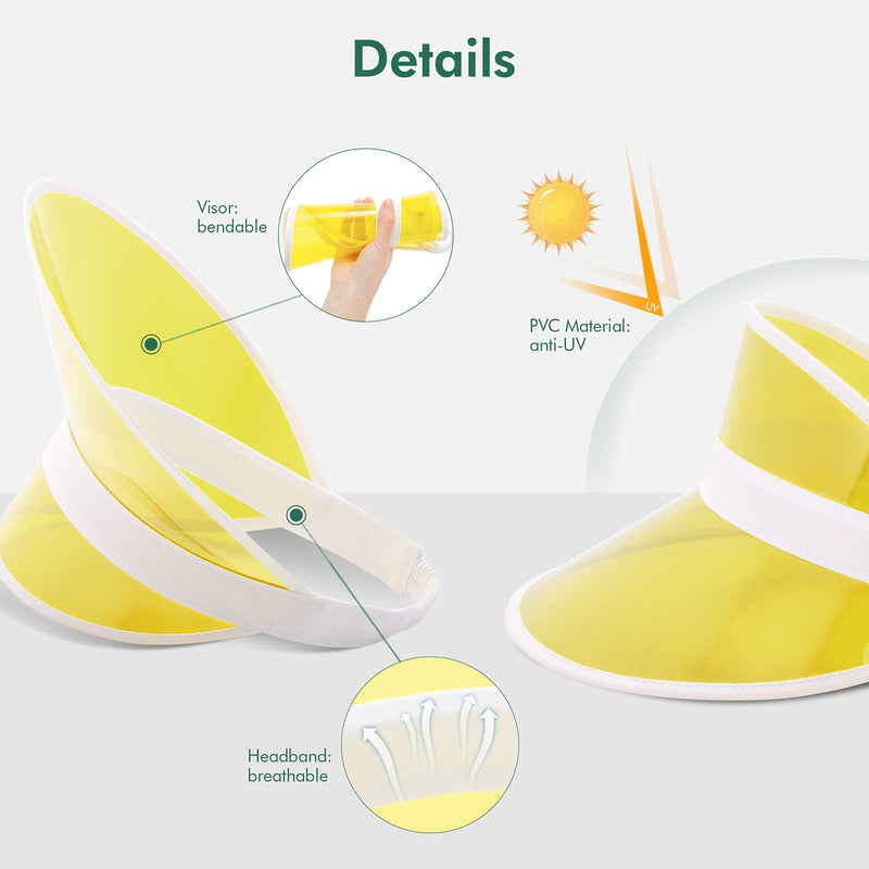 zowya PVC Sun Visor Hat for Women Men Plastic Clear Visor Caps Beach Tennis Cap, 1-Hat Yellow - BeesActive Australia