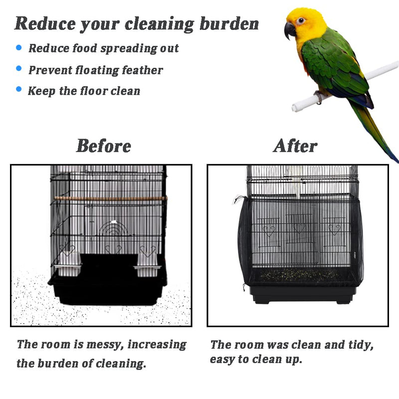 SYOOY 3 Pieces Birdcage Seed Catcher Bird Cage Cover Nylon Mesh Net Skirt Guard for Parrot Parakeet Macaw African Round Square Cage Adjustable Durable Breathable Washable Material - BeesActive Australia