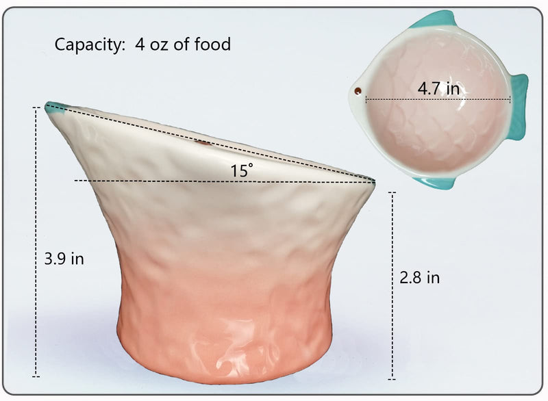Raised Tilted Ceramic Cat Food Bowl - Cute Pink Fish Shape Elevated Slanted Shallow Angled Cat Dish - Personalized Pet Feeder for Kitty Dry Wet Treats Feeding - Ergonomic Anti Vomiting Whisker Fatigue - BeesActive Australia