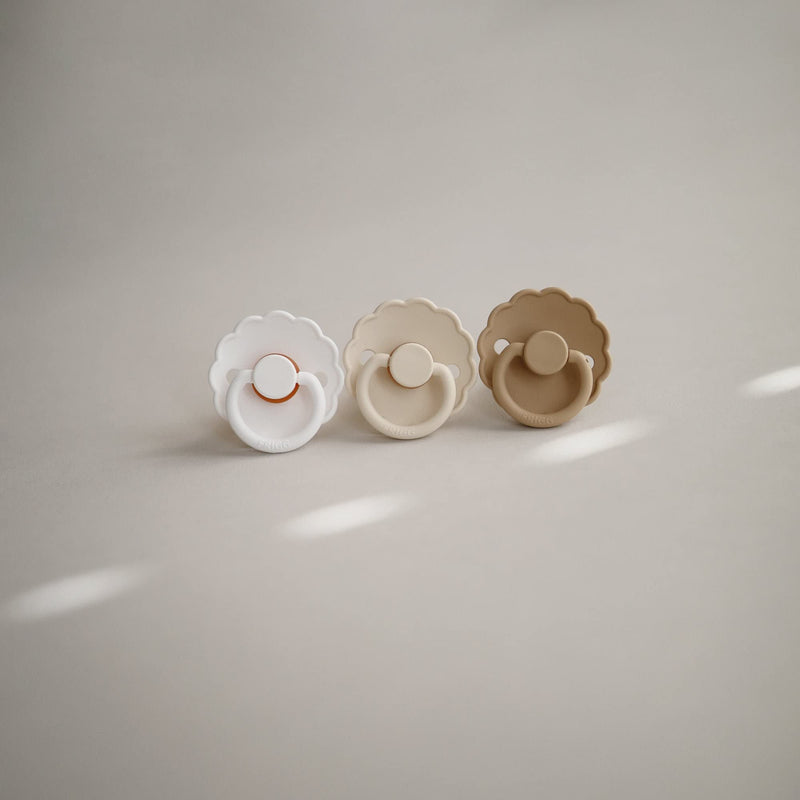 FRIGG Daisy Natural Rubber Baby Pacifier | Made in Denmark | BPA-Free (Jet Black/Cream, 6-18 Months) 2-Pack - BeesActive Australia