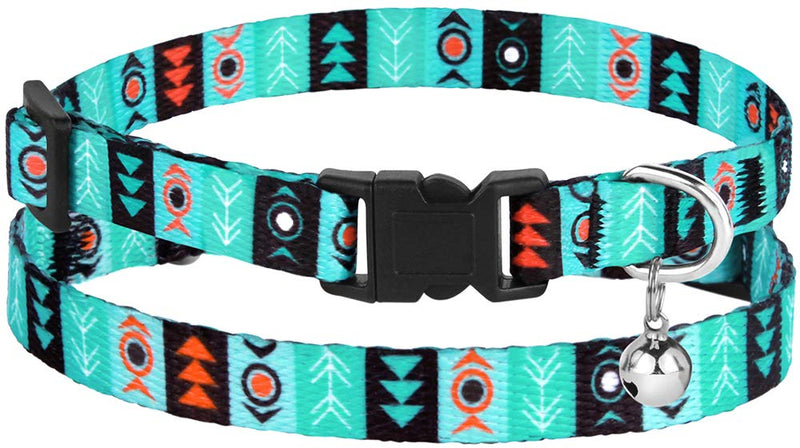 CollarDirect Cat Collar Breakaway Set of 2 PCS Tribal Pattern Aztec Pet Safety Adjustable Kitten Collar with Bell Aztec + Ethnic - BeesActive Australia