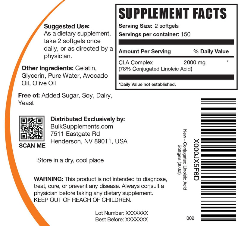 BulkSupplements.com Conjugated Linoleic Acid Softgels (1000mg) - Weight Management for Men & Women - Weight Management Supplement - CLA Supplements - Weight Management Pills (300 Count - 300 Servings) 300 Count (Pack of 1) - BeesActive Australia