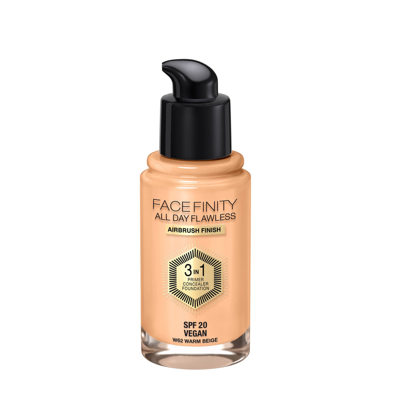 Max Factor Facefinity 3-in-1 All Day Flawless Liquid Foundation, SPF 20 - 62 Warm Beige, 30 ml - BeesActive Australia