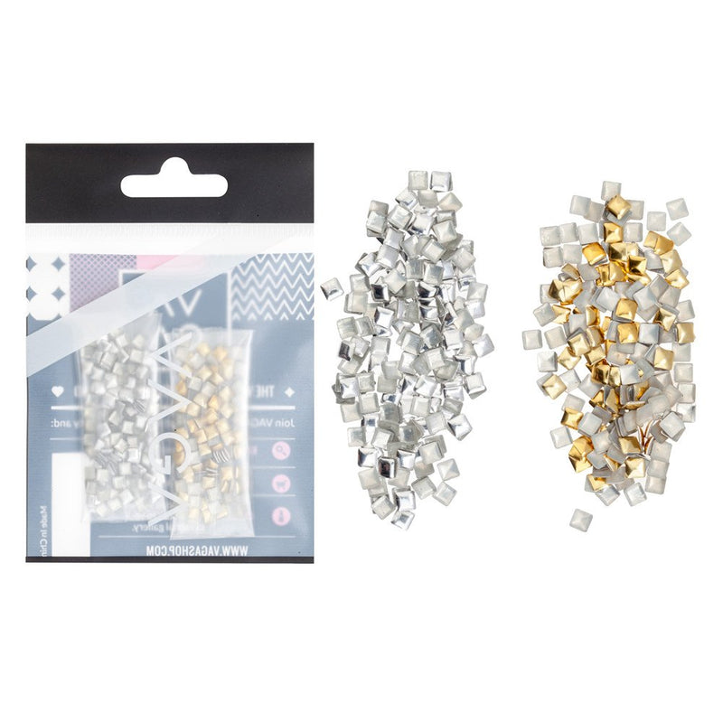VAGA Nail Art Decorations Studs 300 3mm Gold And Silver Square Metal Studs Manicure - BeesActive Australia