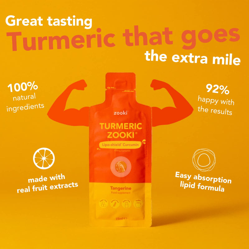 Zooki® Liquid Turmeric | Turmeric Shots Contains 750mg Full Spectrum Curcumin Per 15ml Sachet (Tangerine Flavour, 14 Servings) 14 Count (Pack of 1) - BeesActive Australia