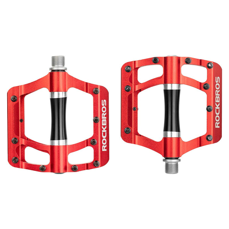 ROCKBROS Mountain Bike Pedals MTB Pedals Aluminum Bicycle Flat Platform Pedals Lightweight 9/16" Non-Slip Sealed Bearing for Road Mountain BMX MTB Bike Red - BeesActive Australia