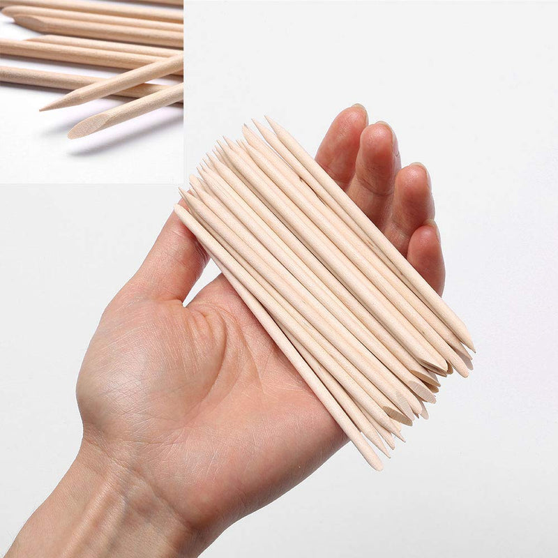 Borogo 100 Pcs Orange Wood Nail Sticks Double Sided Multi Functional Cuticle Pusher Remover Manicure Pedicure Tool for Manicure Pedicure 100PCS - BeesActive Australia