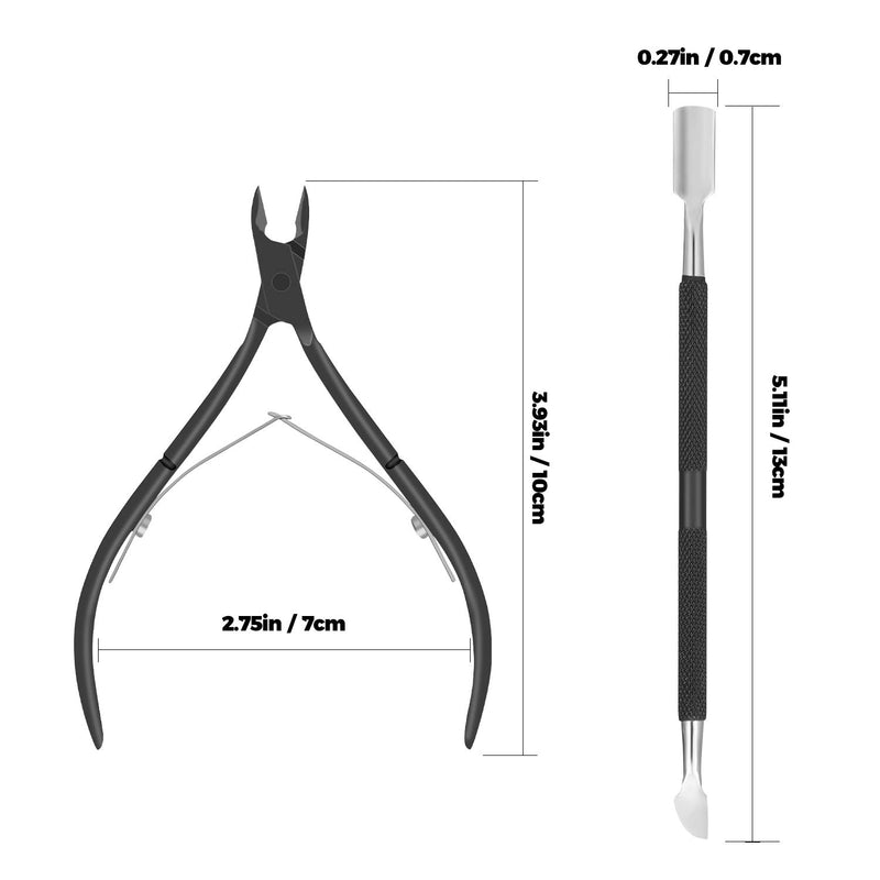 Cuticle Trimmer with Cuticle Pusher - TOP TENG Professional Cuticle Nipper & Cuticle Pusher Set, Durable Manicure and Pedicure Tools for Fingernails & Toenails Black - BeesActive Australia