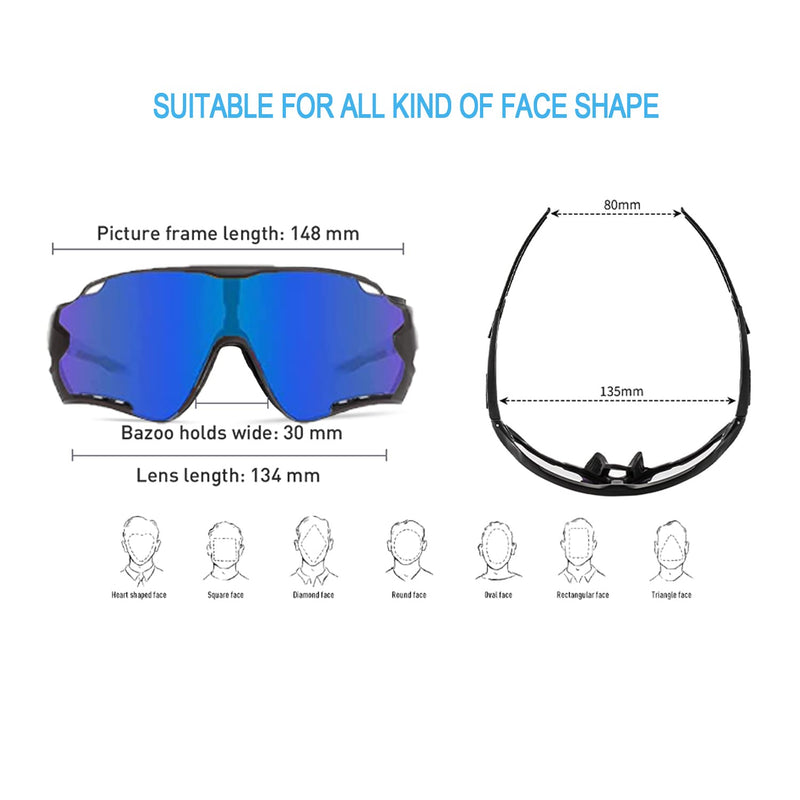 H HWY-FLY Polarized Cycling Glasses, Polarized Sports Sunglasses with 5 Interchangeable Lenses UV Protection for Mens Womens TR90 Cycling Glasses, Cycling, Baseball, Fishing, Ski Running, Golf (Blue) - BeesActive Australia