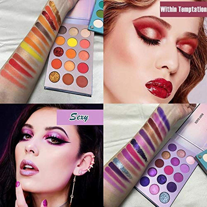 Makeup Set 60 Color Eyeshadow Palette & 5pcs Makeup Brushes Kit, 4 in 1 Board High Pigmented Glitter Matte Eye Shadow Rotation Pearlescent Nude Eyes Cosmetic Makeup Palette with Makeup Brush Set - BeesActive Australia