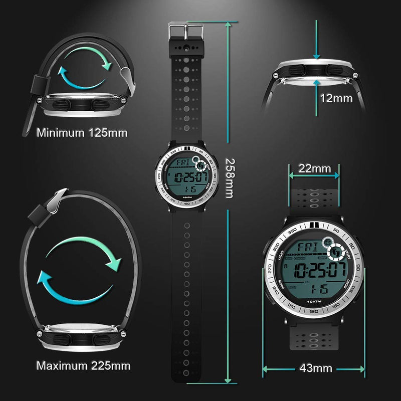 10 ATM Waterproof Sports Watch Pedometer for Men Boys Scuba Diving Watch with Lap Stopwatch and Alarm Clock Function, 12/24 Hour Format Selectable - BeesActive Australia