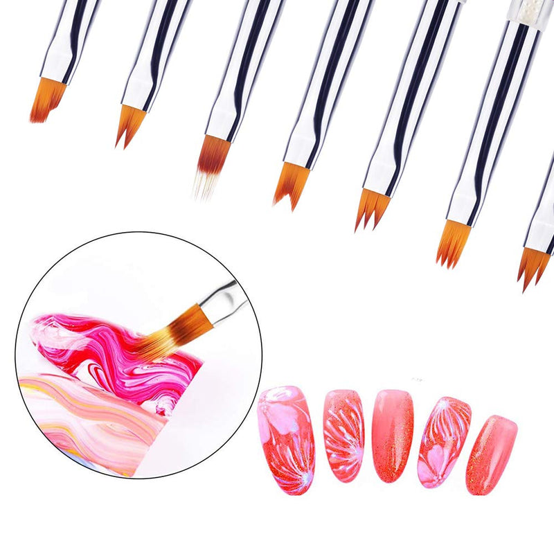 MWOOT Nail Brushe Set for Nail Art Gel Ombre Gradient, 7Pcs UV Gel Painting Pen, Double-ended Handle Manicure Nail Art Tip Builder Liner Polish Pen Tools - BeesActive Australia